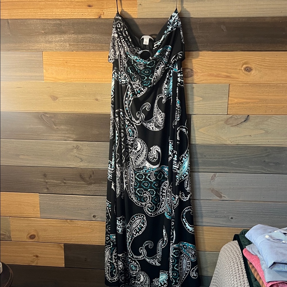 White House Black Market Black and Teal Paisley Maxi Dress